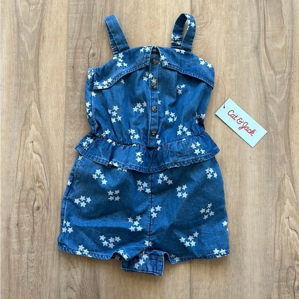 Denim star romper